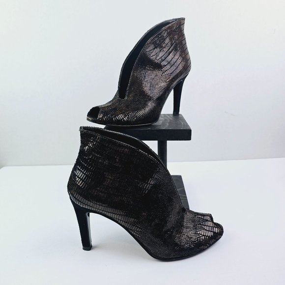 J.Renee Rilla Women's Brown Leather Stiletto Heel Peep Toe Slip On Bootie Sz 6M - Picture 5 of 9